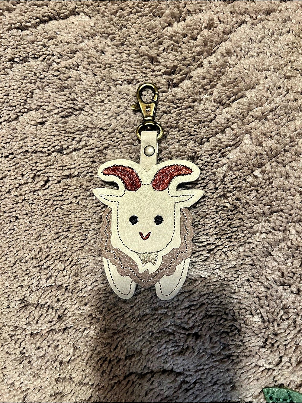 Portland Leather Goods Farm Animal Keychain Cream & Brown